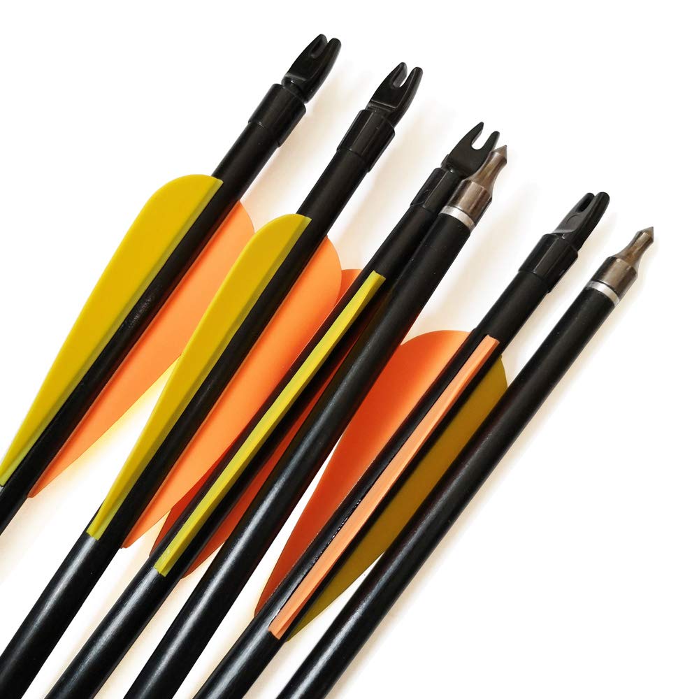 12pcs Frecce in Fibra di Vetro 30" Frecce della Vetroresina Frecce da Caccia con Faretra a Freccia Spine 500 per Arco Ricurvo Composto (Tipo 2:Giallo)