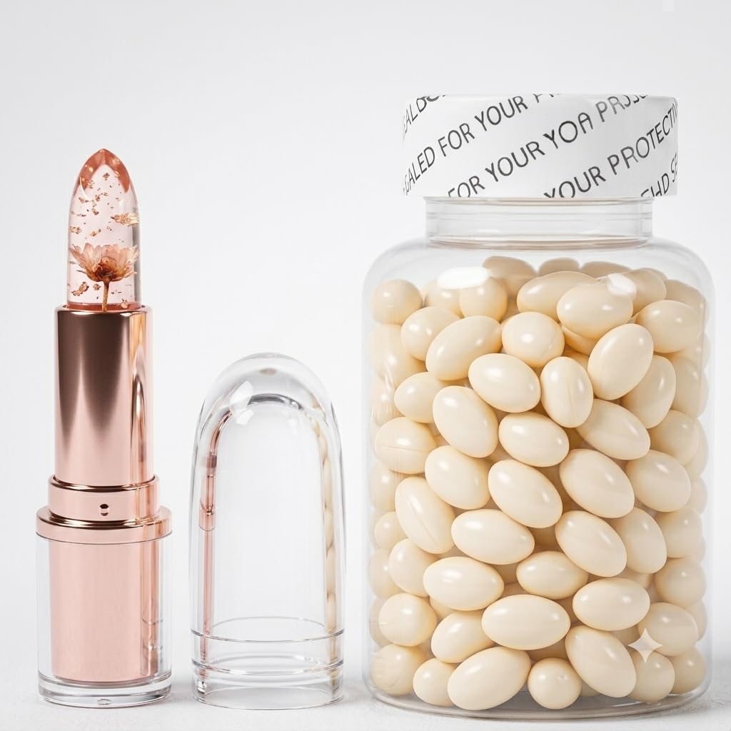 Skin Brightening Serum Capsules (40 Count) with Vitamin C & E, Plus Floral Infused Moisturizing Lip Balm – Dual-Action Glow Set-image-39