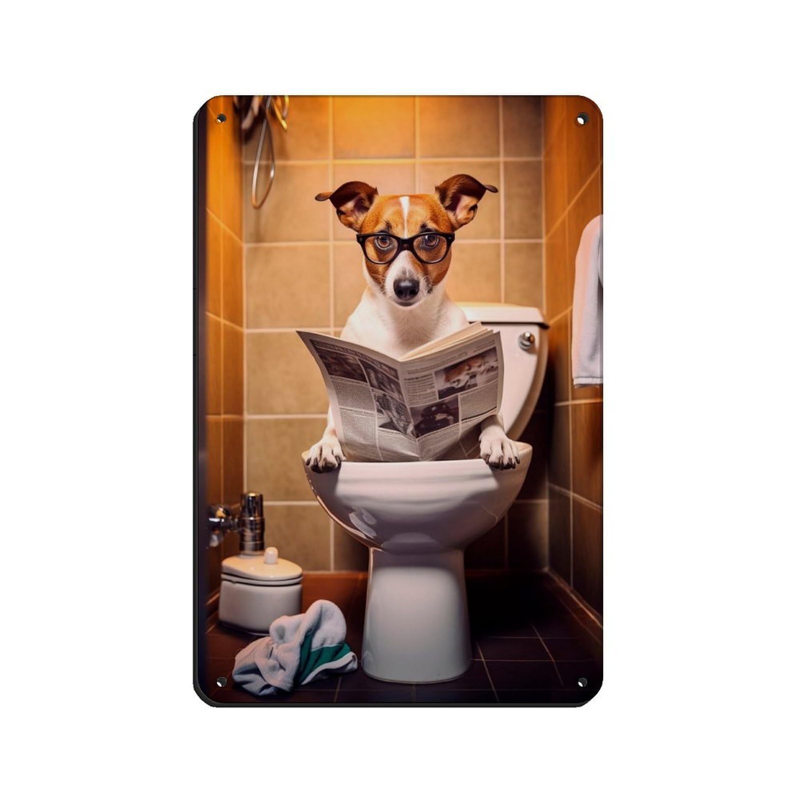 Jack Russell on Toilet Reading The Tin Sign Vintage Metal Pub Club Cafe Bar Home Wall Art Decoration Poster Retro 8x12inch(20x30cm)
