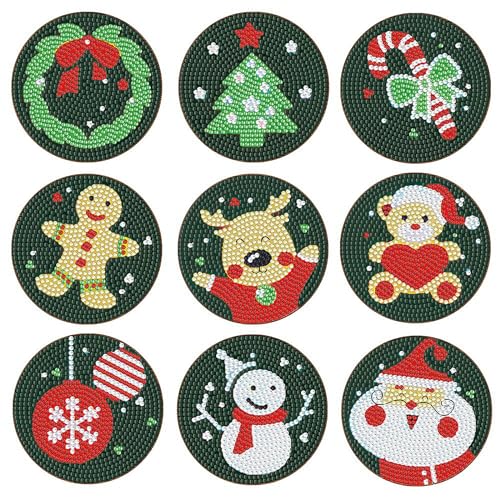 YAOYIN Diamond Painting Untersetzer Weihnachten, 9er Set DIY...