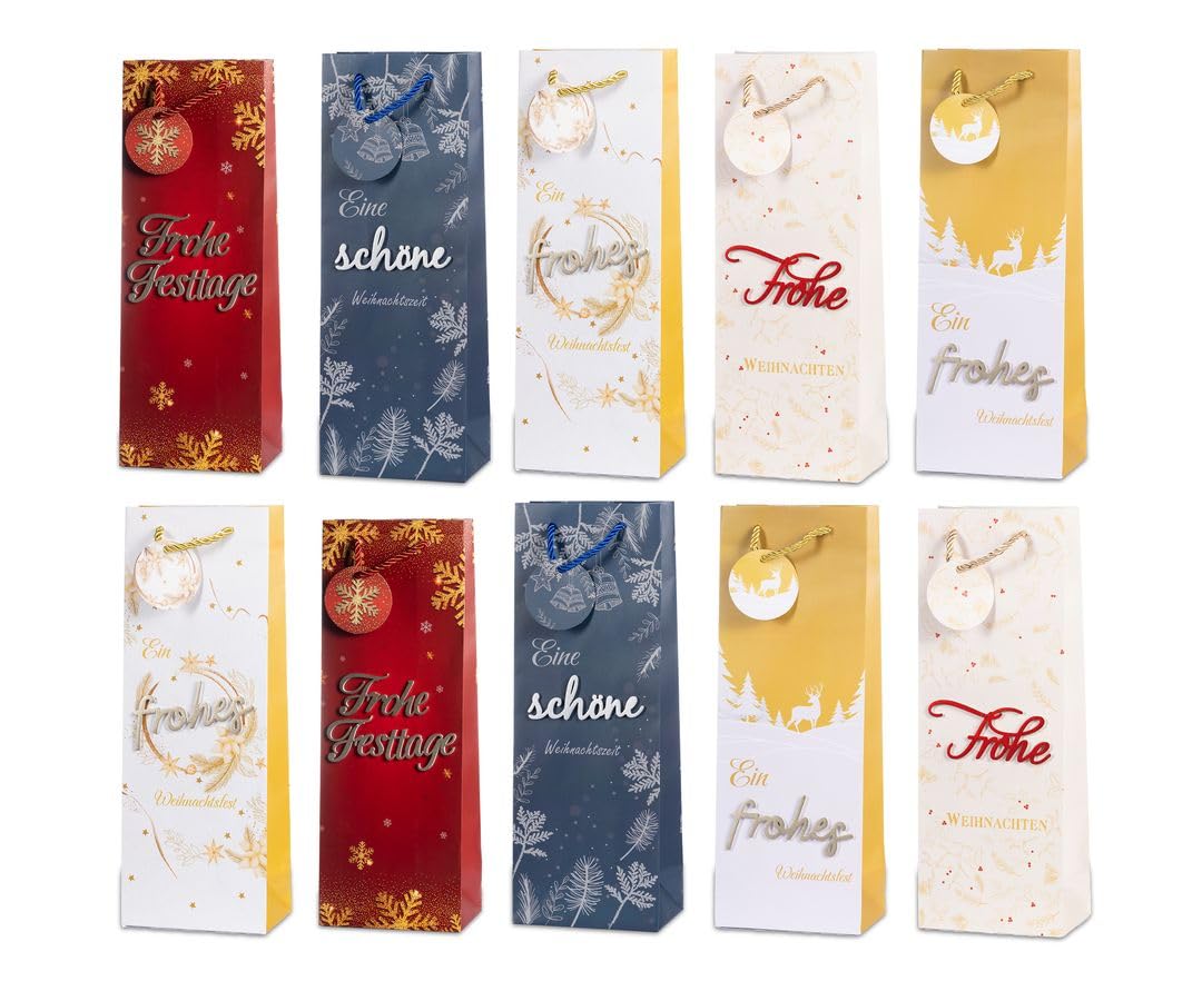 Laro Premium Line Weinflaschentüten Geschenktüten Weihnachten/3d-Schriftzug 10/20/40/100stk Größe: H36x B13x T8,5x cm Flaschentüte, Anzahl:100, Muster Tüten:Weihnachten 3d Schriftzug