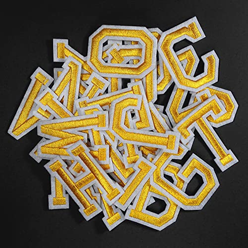 52 PCS 2" Iron-On Letter Patches by A-Z Alphabet Appliques, 2 Set Letter Patches for Clothing, DIY Craft, EJ-2018 (Golden Yellow)