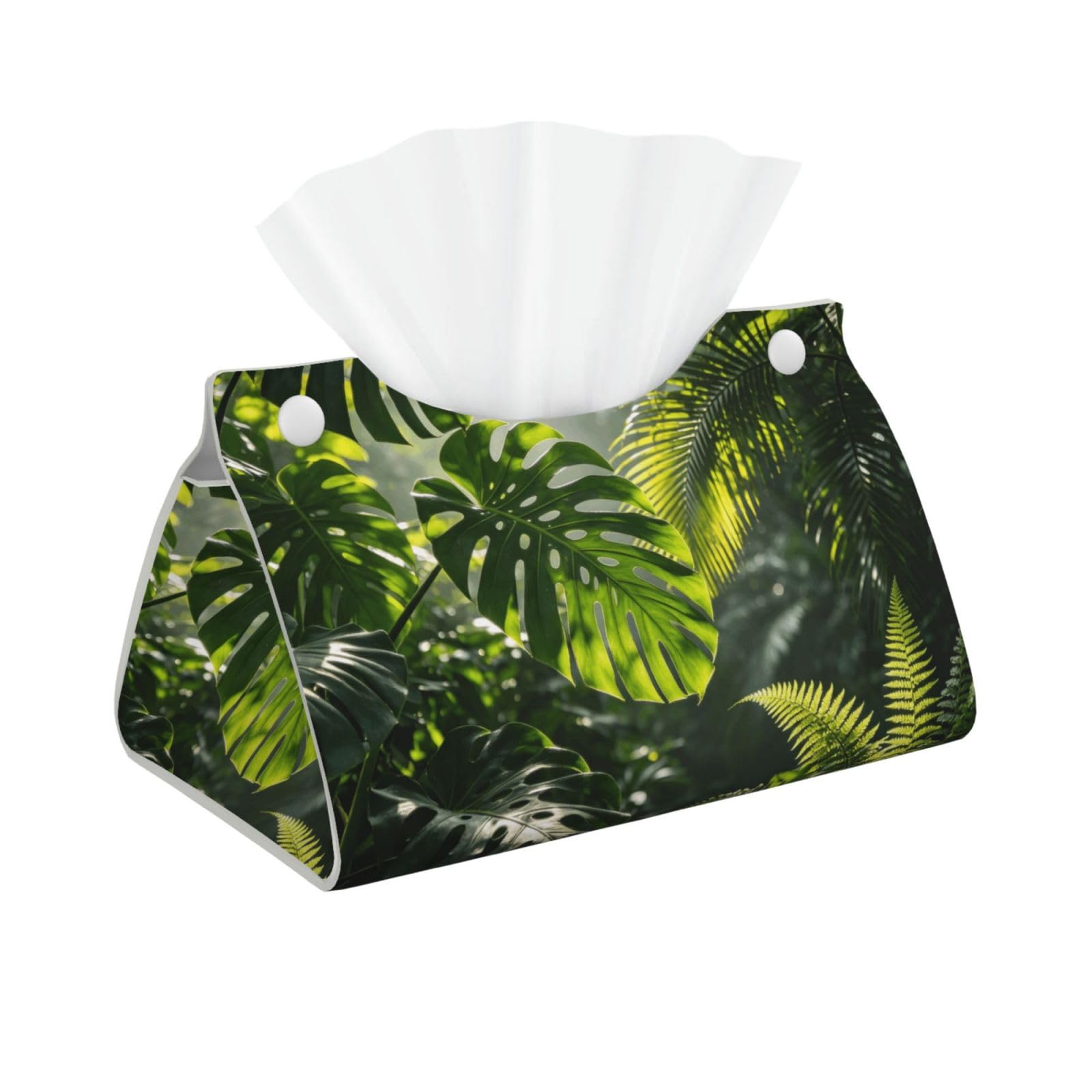 Green Rainforest Art Long Leather Tissue Box Cover-Waterproof PU Leather Tissue Holder for Bathroom, Decorative Rectangular Tissue Case