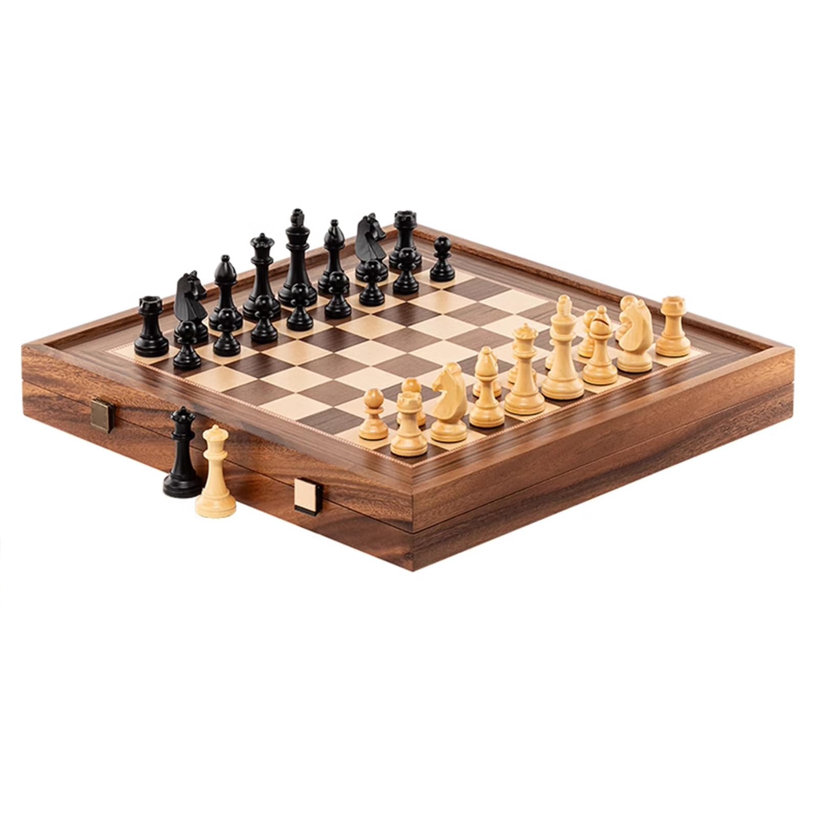 Scacchiera in Legno,16.5" Scacchiera Portatile con Slot di stoccaggio degli Scacchi,Facile da trasportare, Scacchiera Pieghevole per i Principianti e Adulti
