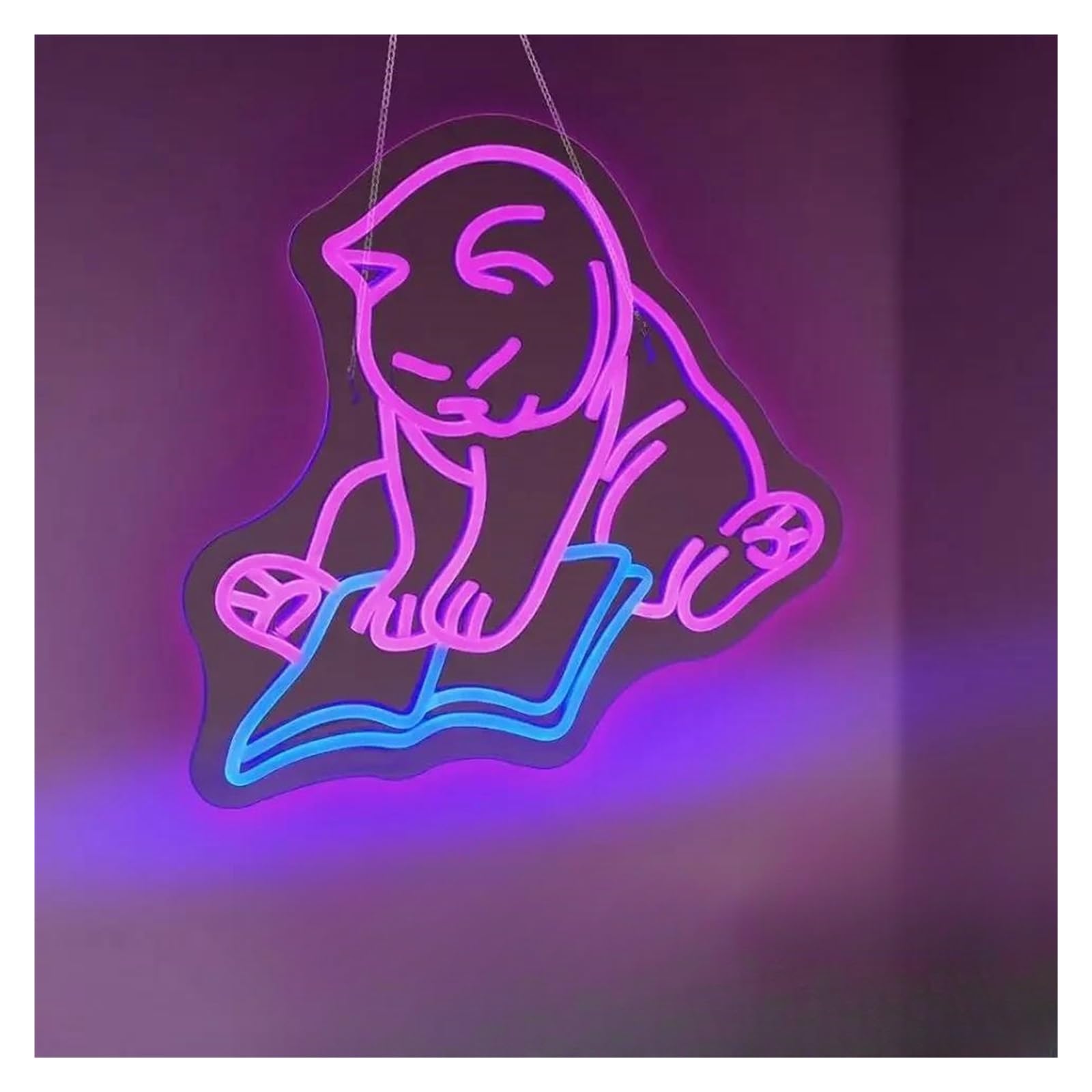 LED néon signe Panneau Néon Led Pour Livre De Lecture De Chat Alimenté Par USB Intensité Variable, Pour Mur Lumière Intérieure Décoration De Salle Vacances 35cm×31.7cm