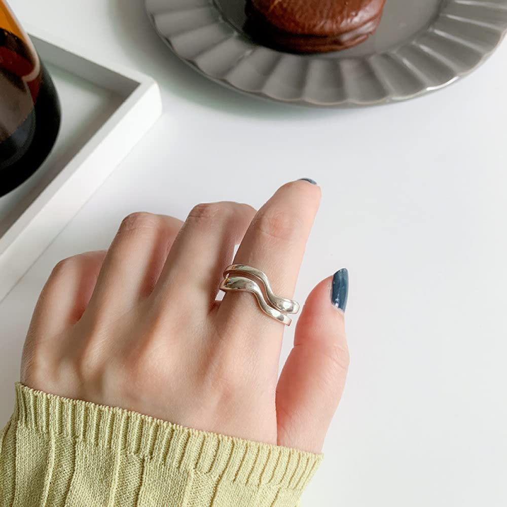 HGJH Verstellbarer Ring, S925 Sterling Silber Twists Ring Verstellbare Ringe Minimalistischer Offener Ring Silber Daumenring Ewigkeitsring Hochzeitsanhänger Schmuck Geschenke Für Männer Mädchen Damen