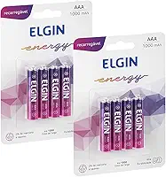 8 Pilhas Elgin AAA 1000mah Recarregável 2 Cartelas C/ 4 Unidades