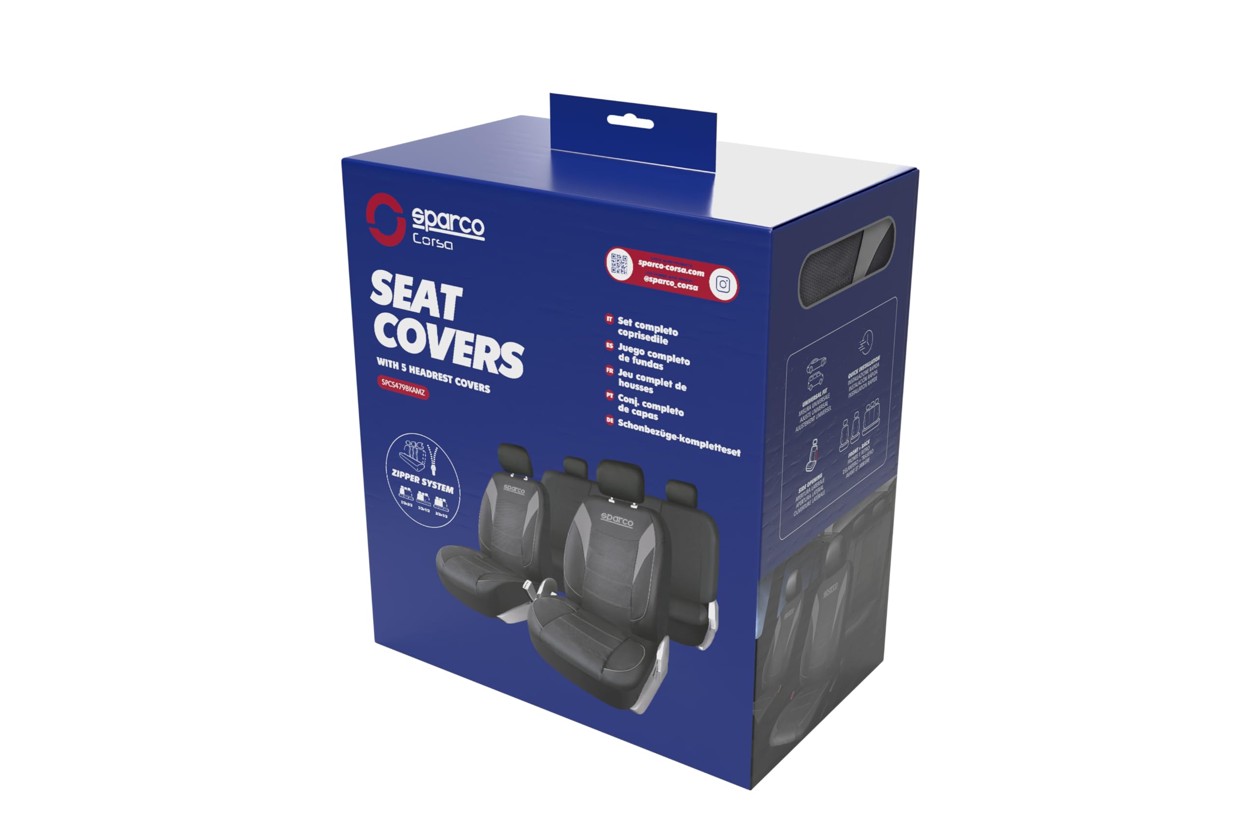 SPARCO Jeu Complet de Housses de siège de Voiture 5 têtes 9 pièces, exclusivité Amazon, PVC résistant, universelles avec système de Fermeture éclair, Installation Rapide et Nettoyage Facile