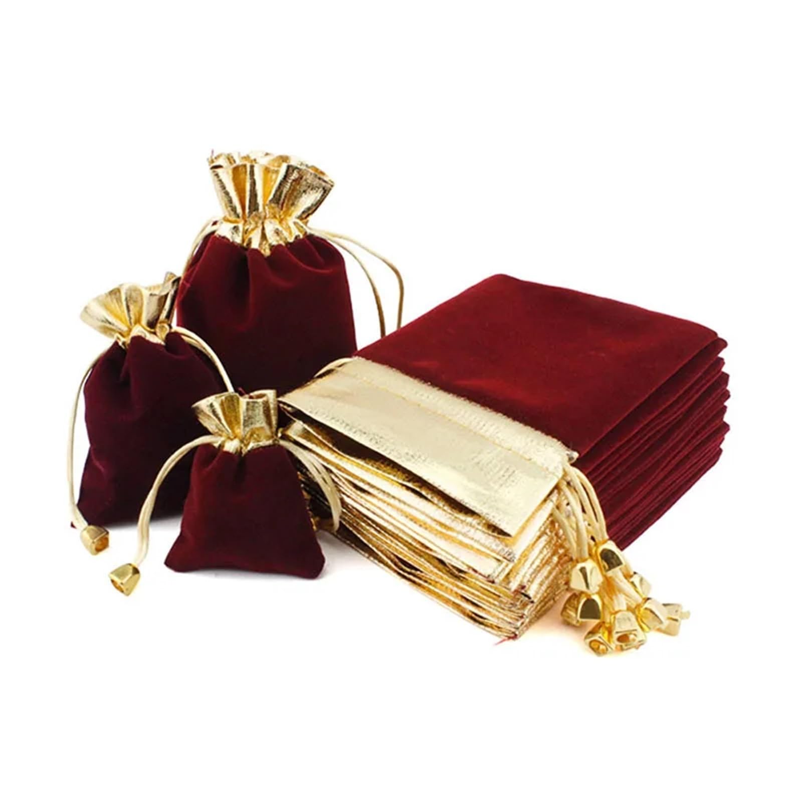 Ansteckblume BräUtigam 50 Stück Samtbeutel, Flanell-Schmucksäckchen, vergoldete Verpackungsbeutel, Kordelzug, Geschenkbeutel, 3 Spezifikationen | 9x12cm