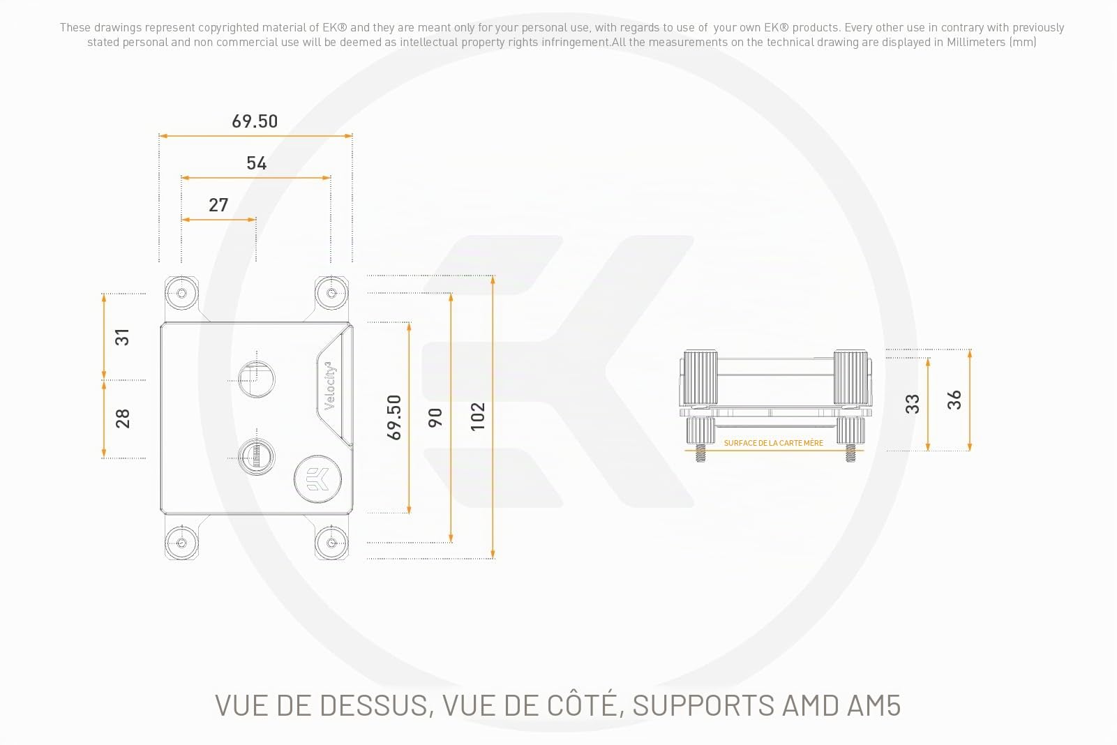 EK WB EK-Quantum Velocity 3 Bloc de refroidissement liquide CPU, 1700/1851/AM5, Acetal