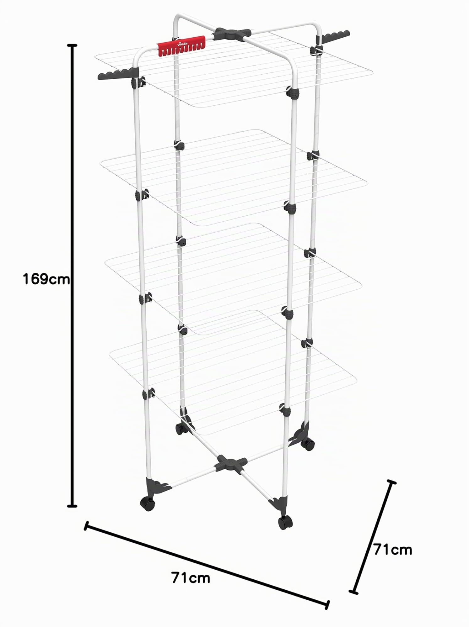 Vileda Mixer 4 Stendibiancheria a Torre, Ripiegabile, con Ruote, Metallo, Bianco, Quattro Piani