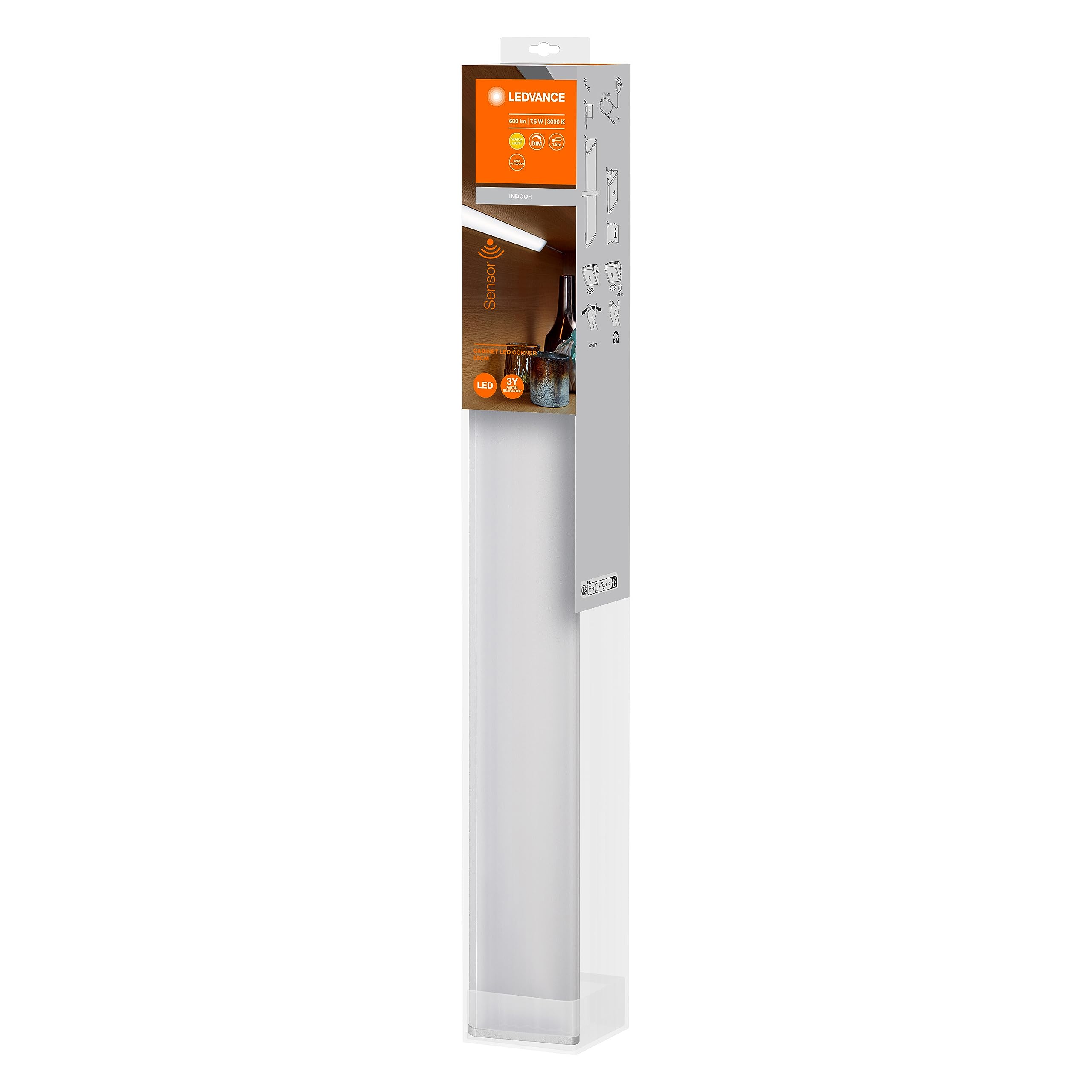 LEDVANCE Oprawa oświetleniowa zasilana z baterii LED: for spód szafki, Cabinet LED Corner / 7,50 W, 220…240 V, Ciepły biały, 3000 K