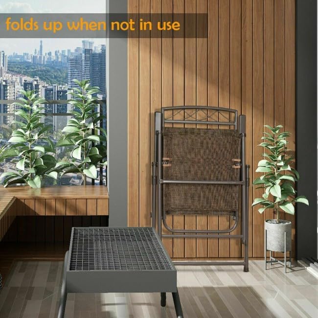 4X Coffee Folding Sling Chairs Steel FFor rame 250lb Capacity 22.4x26.8x36.6in Textilene UV-Resistant Patio Chairs with Armrests