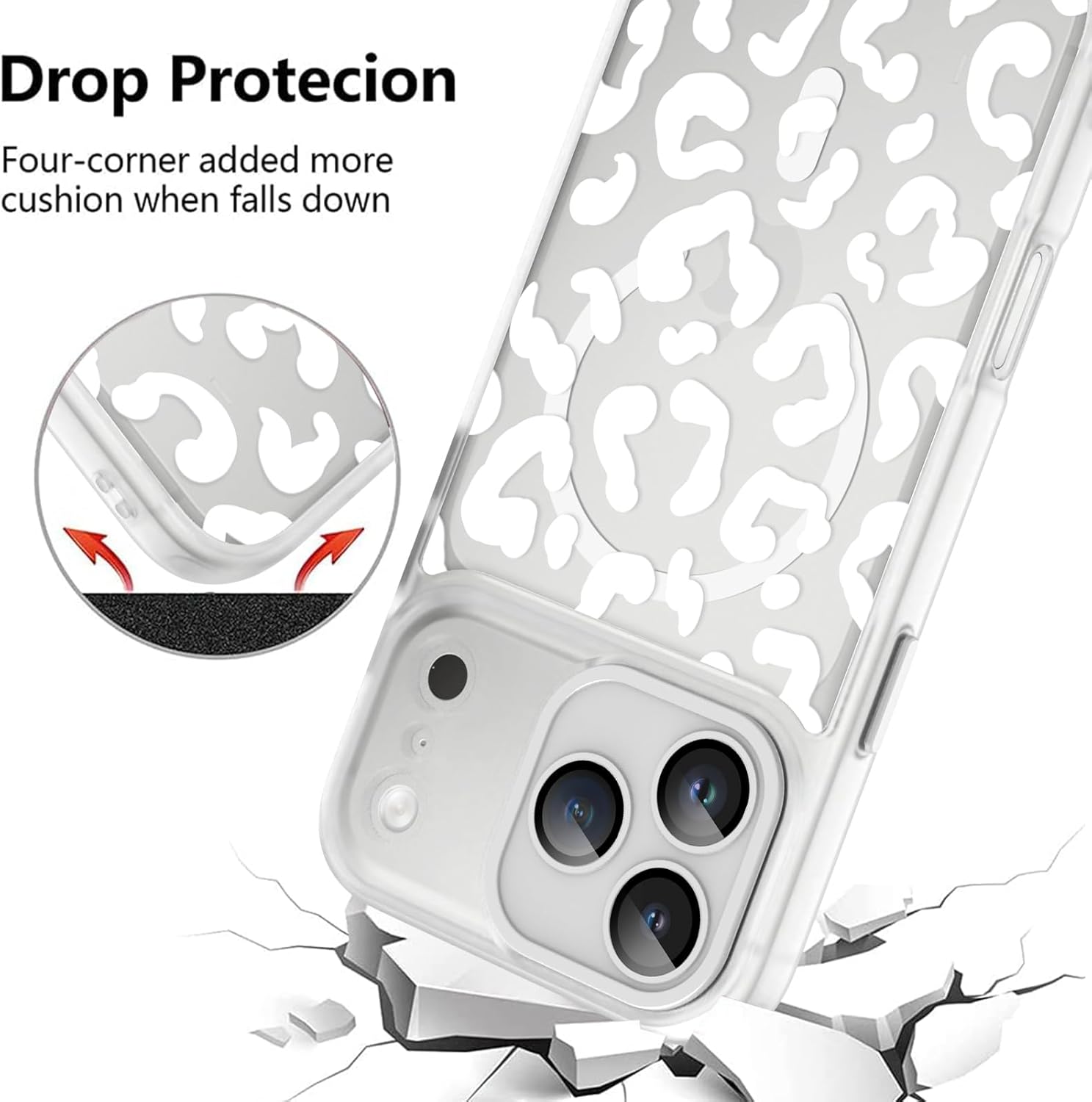 Fiyart Designed for iPhone 17 Pro Max Case Matte Leopard Print Design Compatible with MagSafe Wireless Charging,Cute Cheetah Anti-Scratch Translucent Phone Cover for Women Girls 6.9"-White