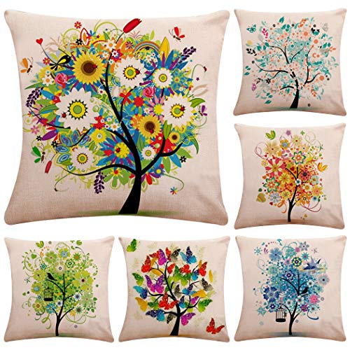 Thmyo 6 Fundas de Almohada, Fundas de cojín de Lino y algodón para sofá, Cama de 18 x 18 Pulgadas (Solo Funda, sin Relleno)
