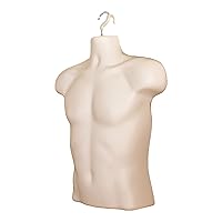 Vista 36 de DisplayTown - Maniquí masculino de torso con soporte de metal, cuerpo hueco, apilable, forma para exhibir camisetas, mostrador, ferias de Negro