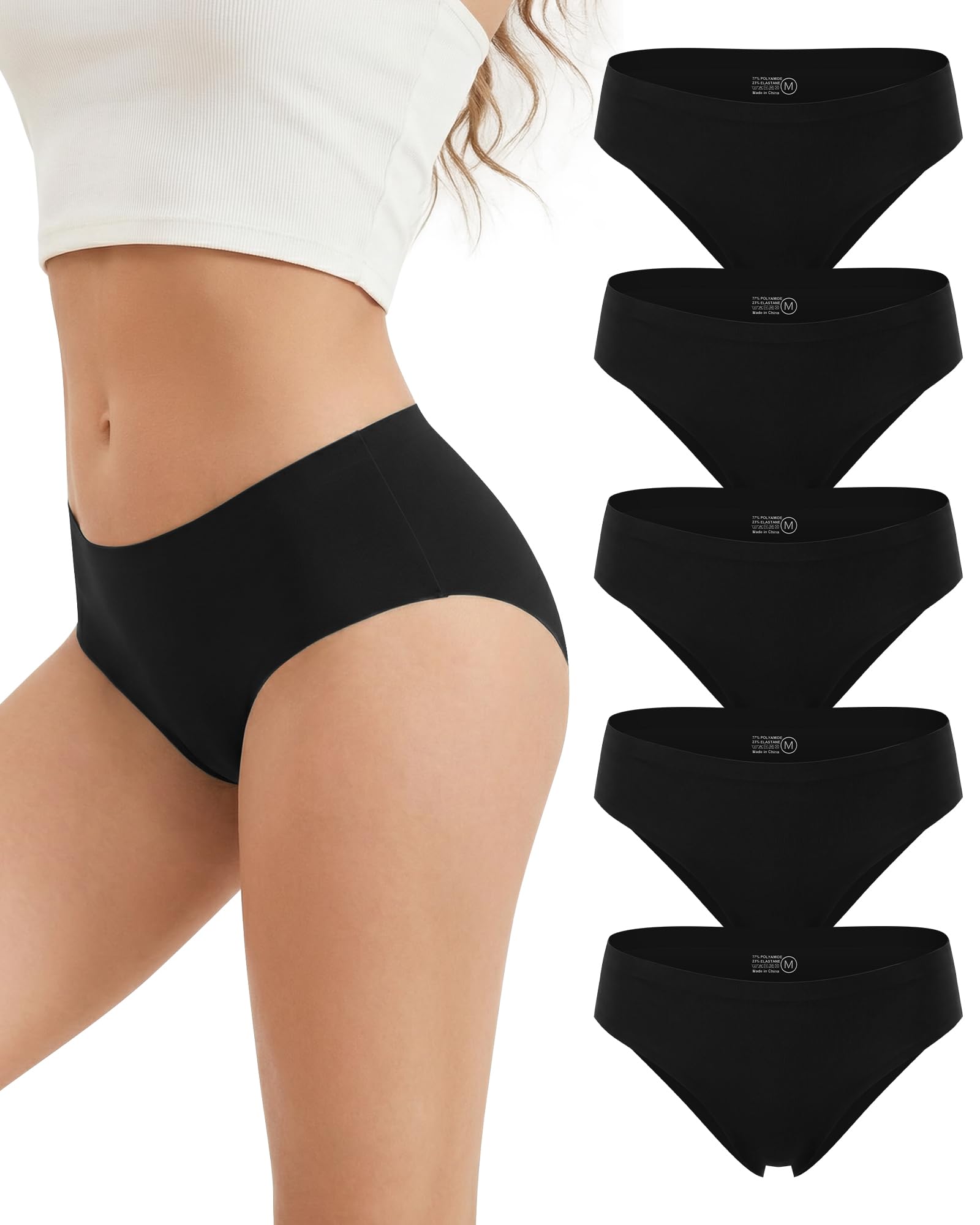 Cevapro Unterhosen Damen Seamless Slips Bikinis für Damen 5er Pack | Doppellagiger Bund Bequem Damen Unterwäsche Atmungsaktive Panties Ideal unter Leggings or gym
