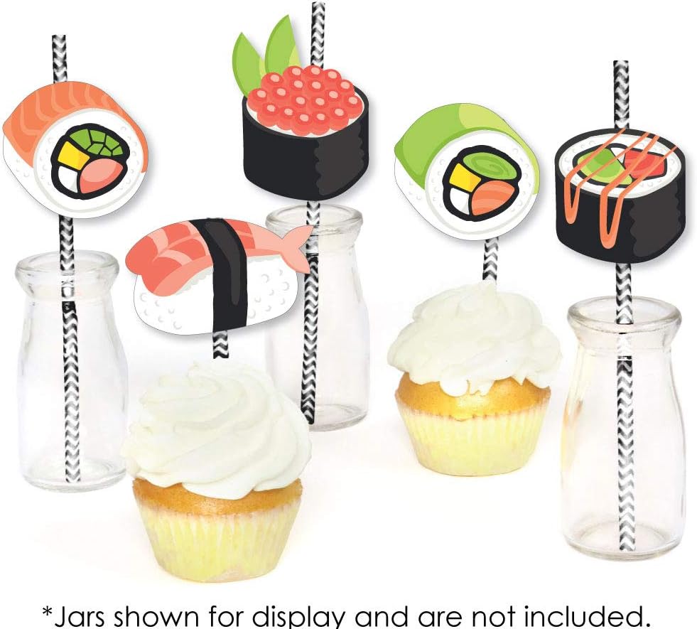 Big Dot of Happiness Let's Roll - Sushi - Paper Japanese Party Striped Decorative Straws - Set of 24 image 4