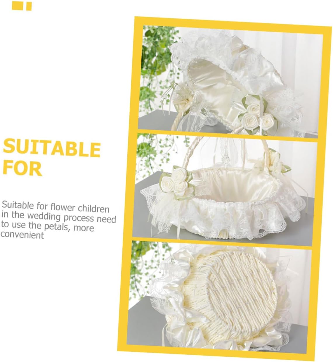Beaupretty Wedding Flower Basket Lace White Small Handheld Bridesmaid Girl Basket for Flower Girl Wedding Ceremony Supplies