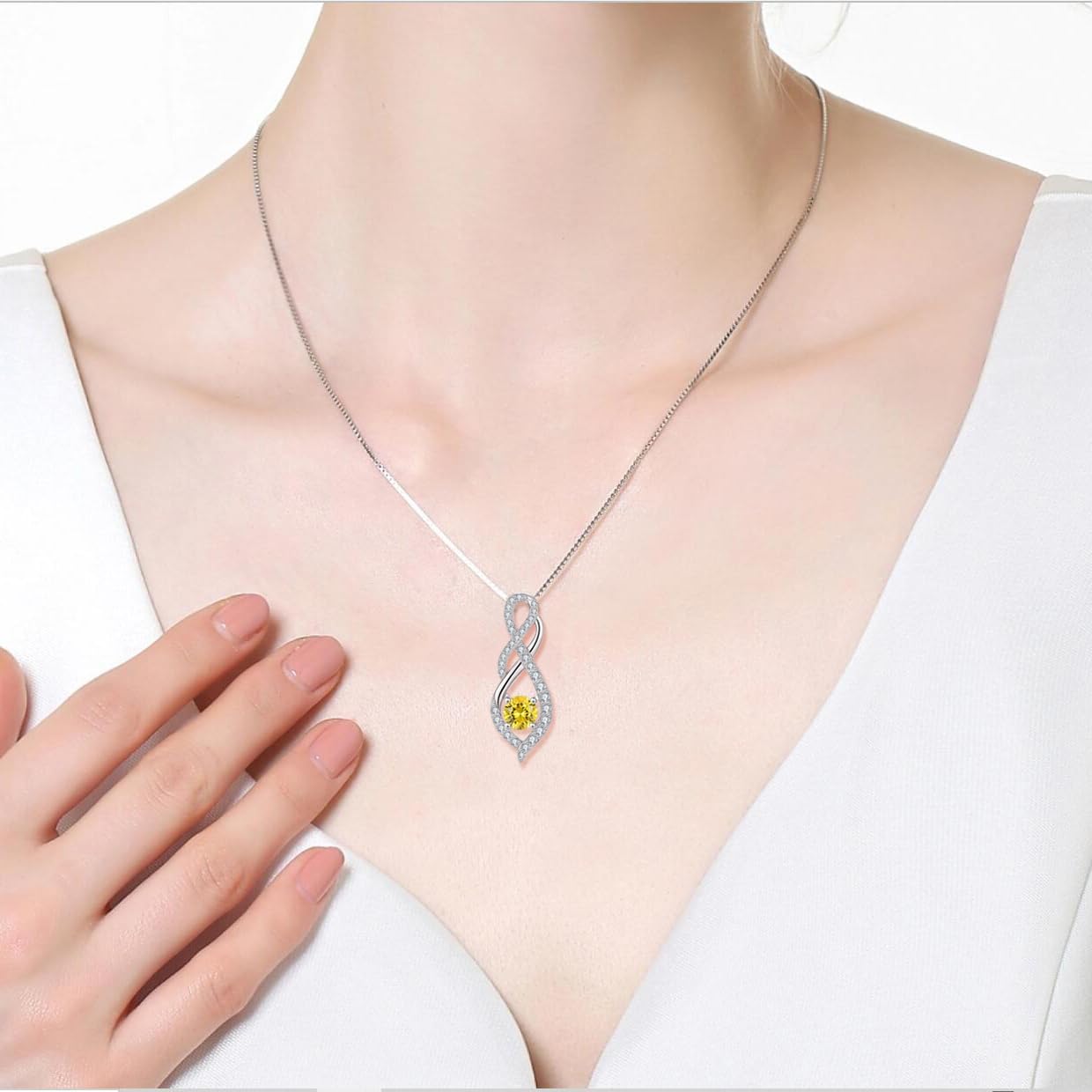 Women Infinity Necklace 925 Sterling Silver Twist Birthstone Pendant with Chain Cubic Zirconia Jewelry