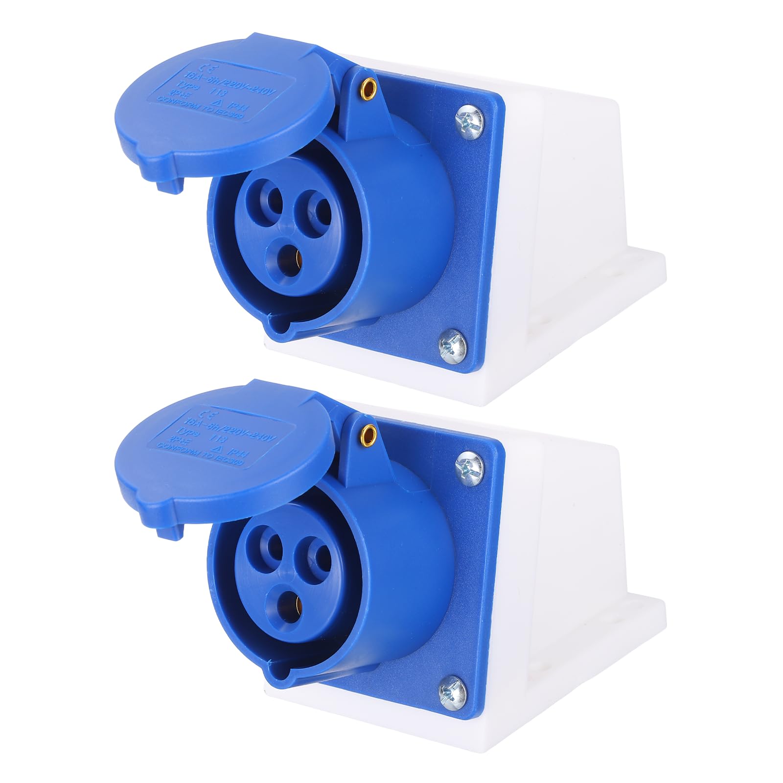 sourcing map 2Pcs 16A 3 Pin CEE Industrial Socket Connector, 220-240V 2P+E IP44 Waterproof Female Connectors Surface Mounted Sockets for Aviation and Industry