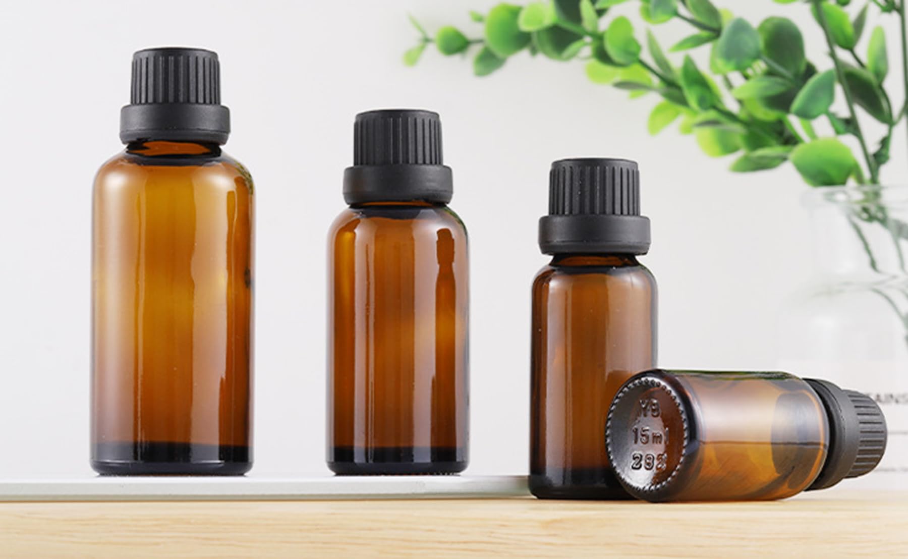 Amber Glass Storage Bottles with Orifice Reducer Caps