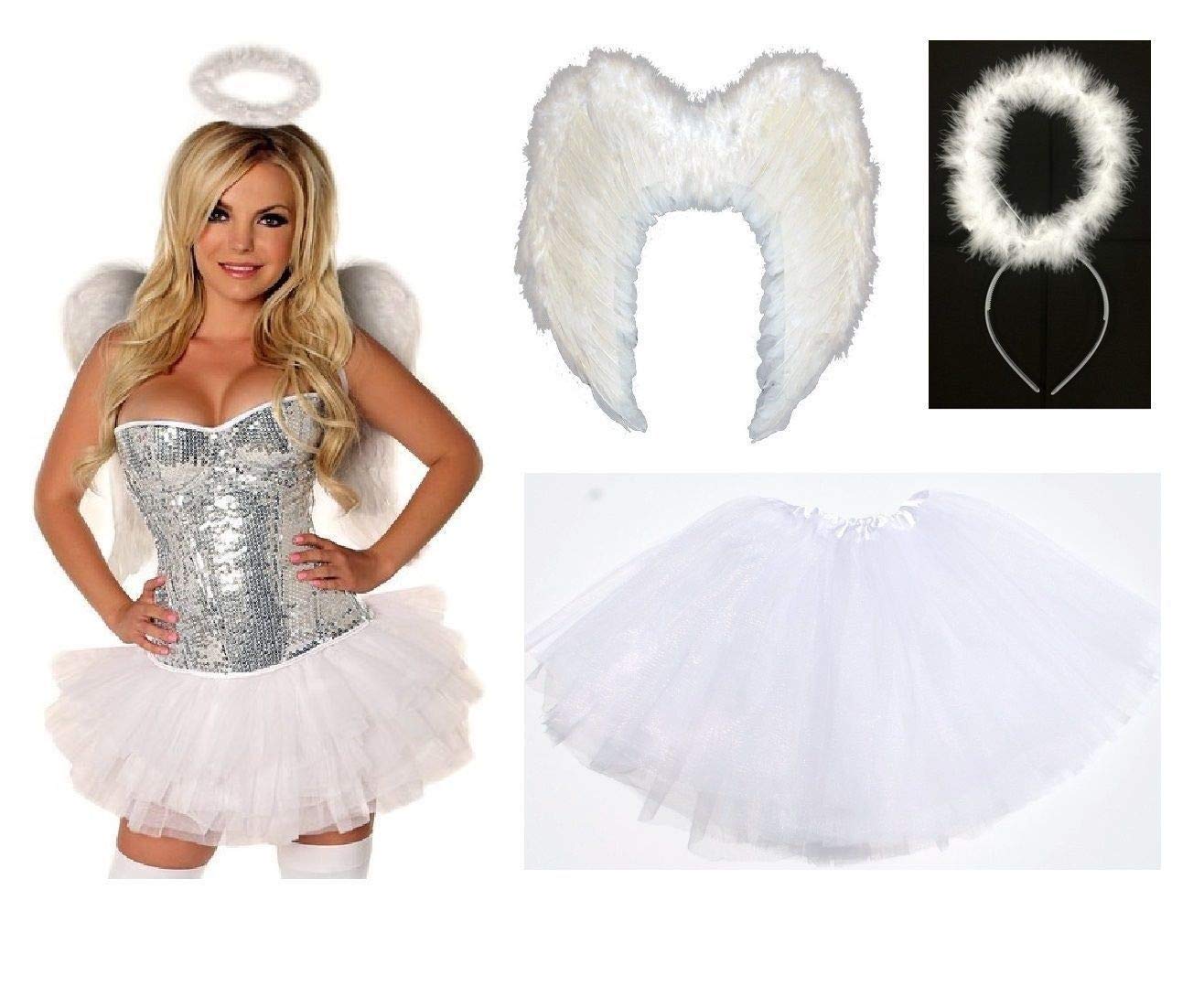 Lizzy Ladies ANIMAL FANCY DRESS TUTU with EARS BOW TAIL SET for Halloween Hen Party Fancy Outfit Tutu Skirt Full Set Plain (Wings + Halo + Tutu) Red - Image 2
