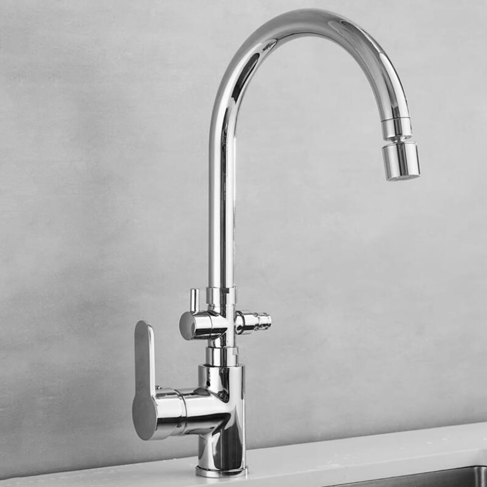 ZYCHSJXA Kitchen Tap with Dishwasher Connector Brass 360° Rotation Single Hole Double Handle Mixer Taps-Chrome Plated