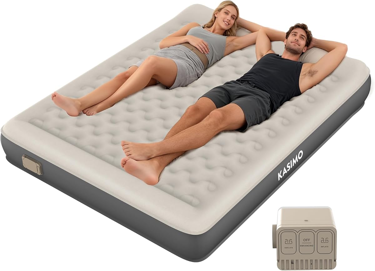 KASIMO Air Mattress Queen with Built-in Battery Powered Removable Pump