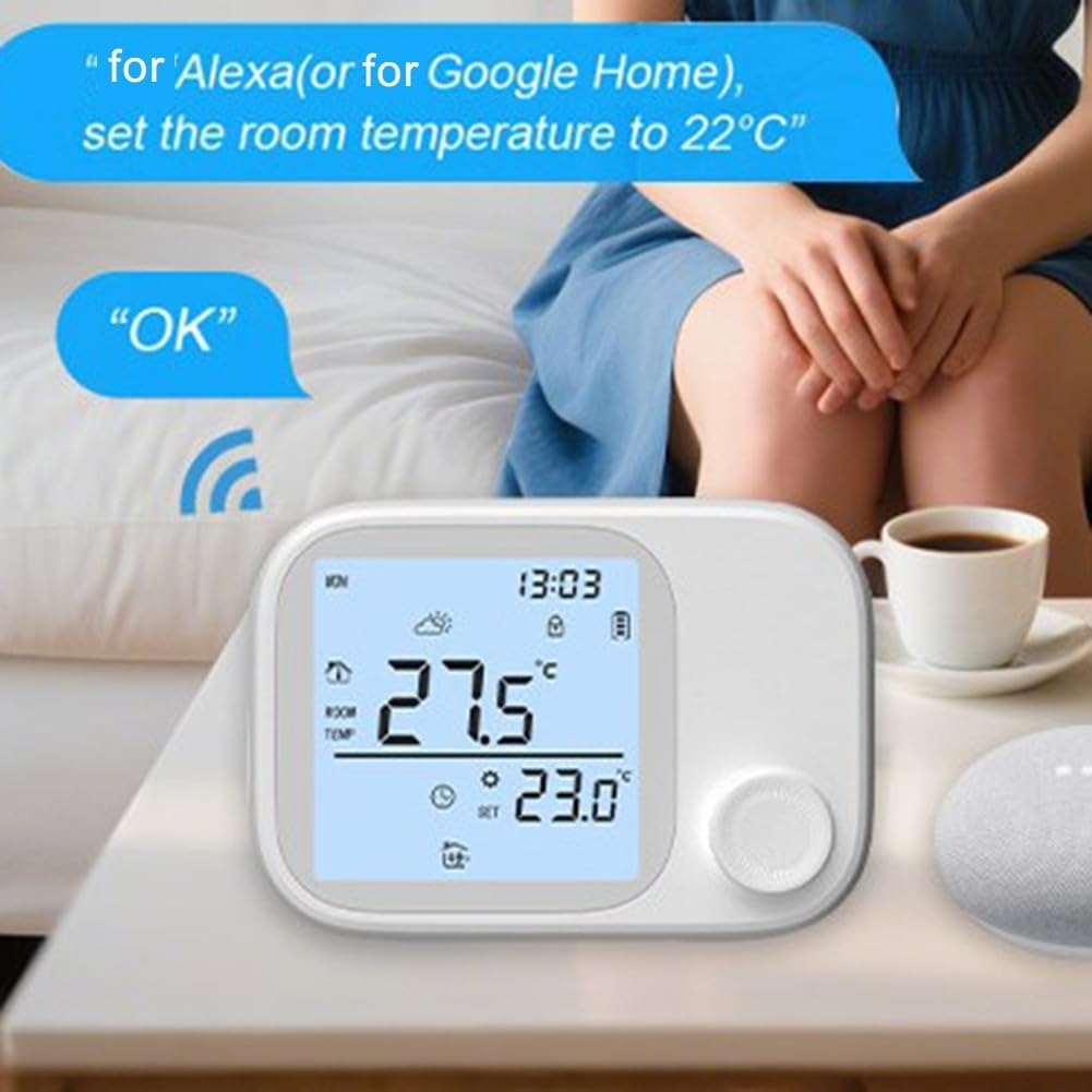 per tuya Smart Termostato WiFi RF433 Regolatore di Temperatura Wireless per Alexa Sistema di Riscaldamento Bianco 118mm (WIFI)
