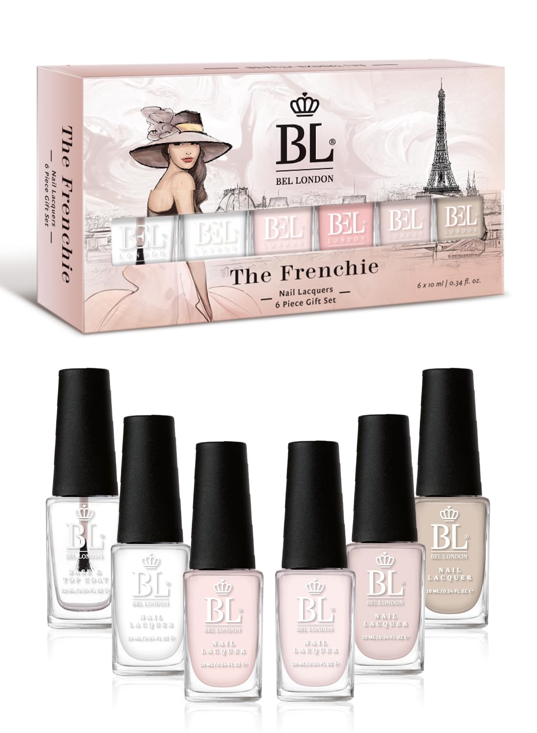 BEL London The Frenchie - Juego de esmaltes de uñas para manicura francesa perfecta, juego de 6 esmaltes de uñas multicolor de lujo, juego de esmaltes de uñas color nude de calidad profesional