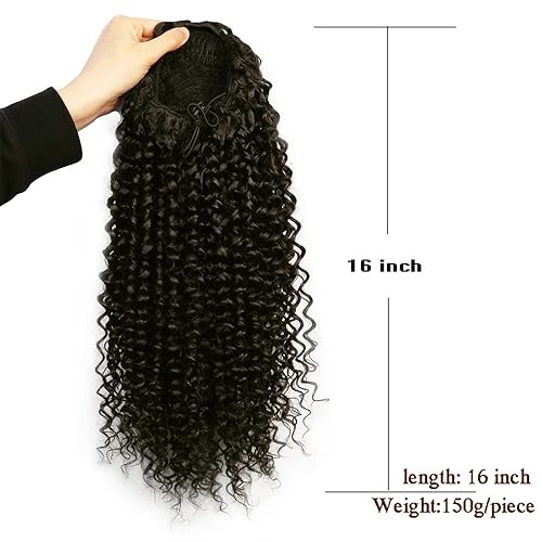 Miniatura 2 de Extensión de cola de caballo rizada con cordón, extensiones de cabello afro rizado para mujer, extensiones de cabello rizado degradado de 16