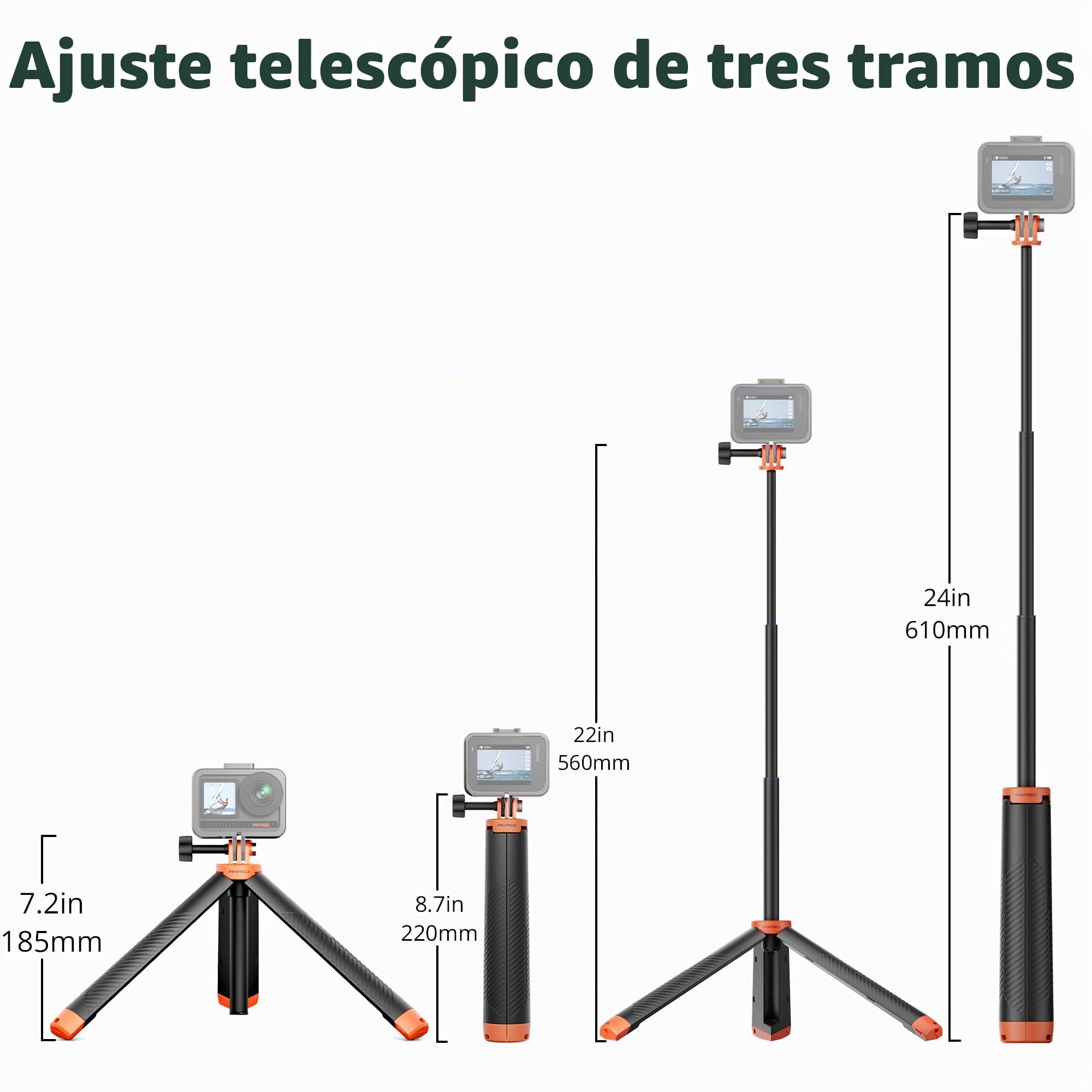 AKASO Palo de Selfie Trípode con empuñadura Flotante, Compatible con Gopro Hero 13/12/11/10/ 9/MAX/dji Osmo Action AKASO EK7000/Brave 4/Brave 7 LE/Brave 7 Cámara de Acción Accesorios