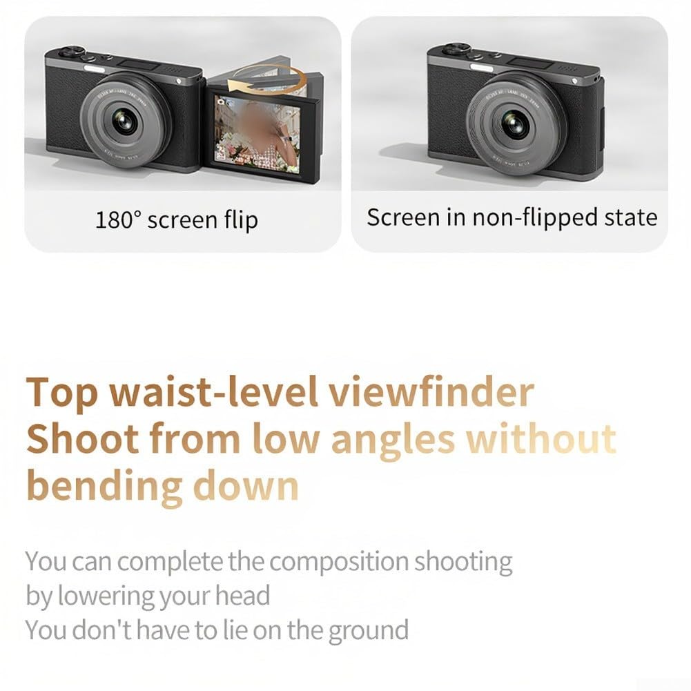 Kompakte Fotokamera 4K UHD mit 180° Flip Screen(Lychee Texture)