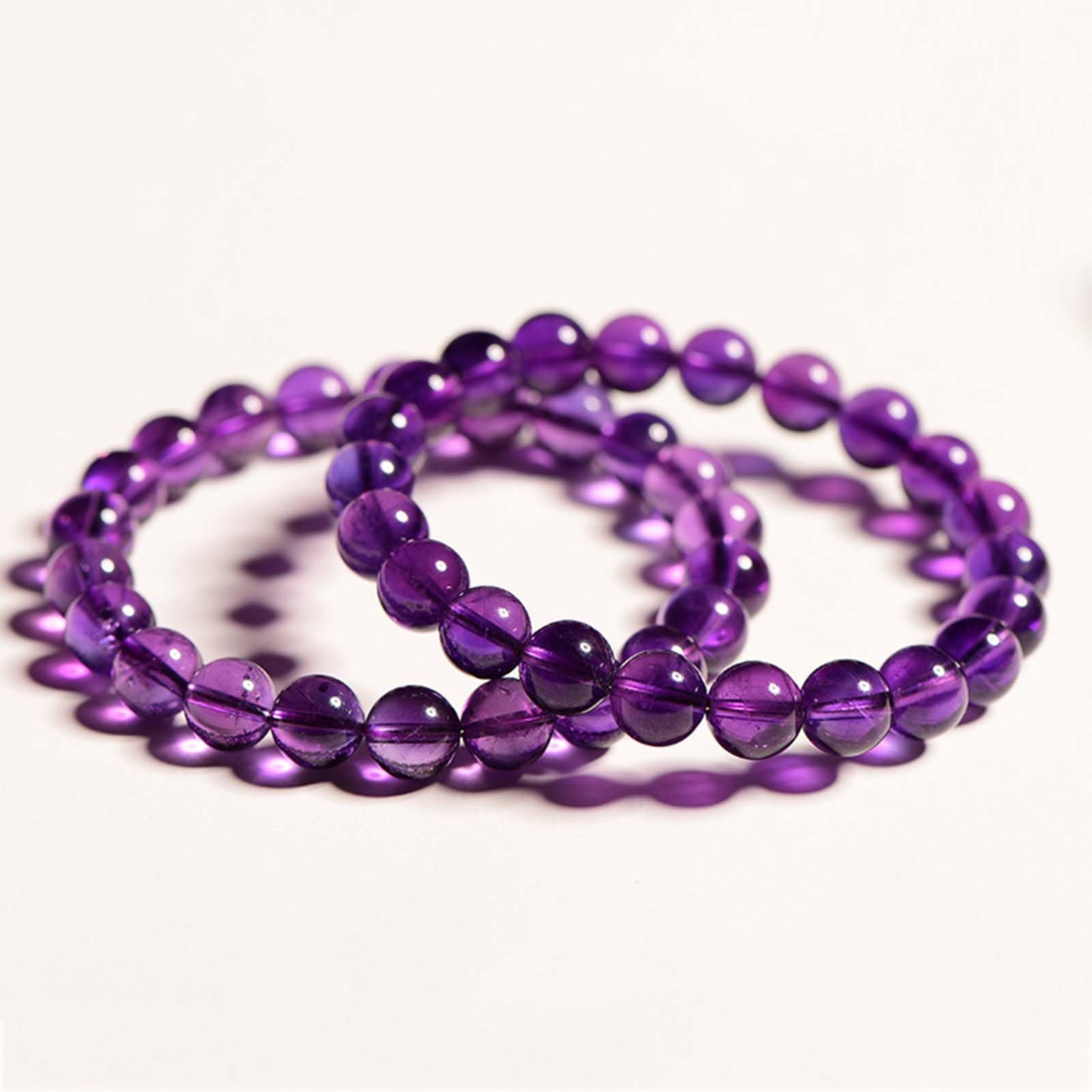 Pulseras elásticas con Cuentas Redondas de Amatista Natural