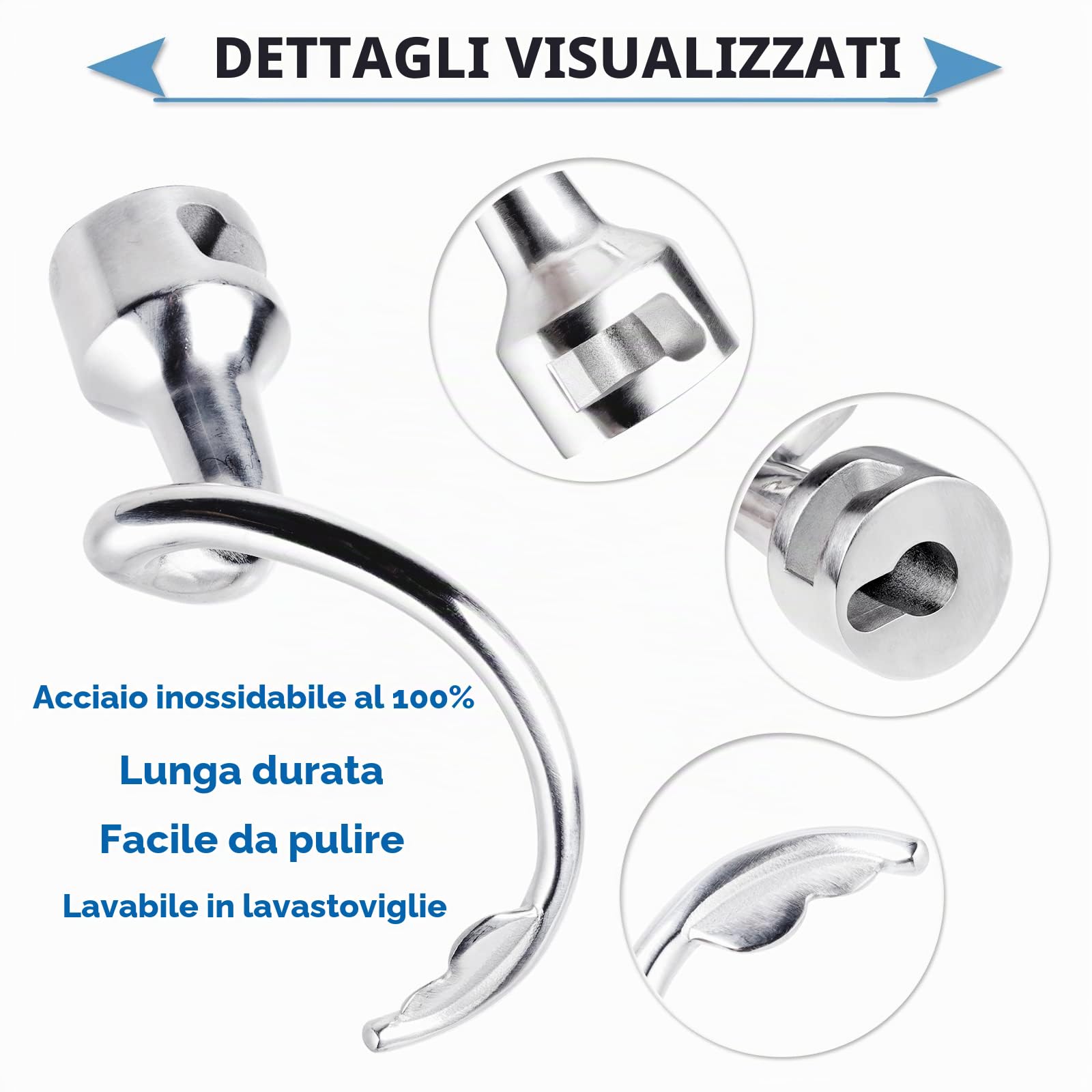 Gancio spirale per impasto per KitchenAid 4,5 e 5 quarti con testa inclinabile, Acciaio inossidabile, Accessori per mixer KitchenAid