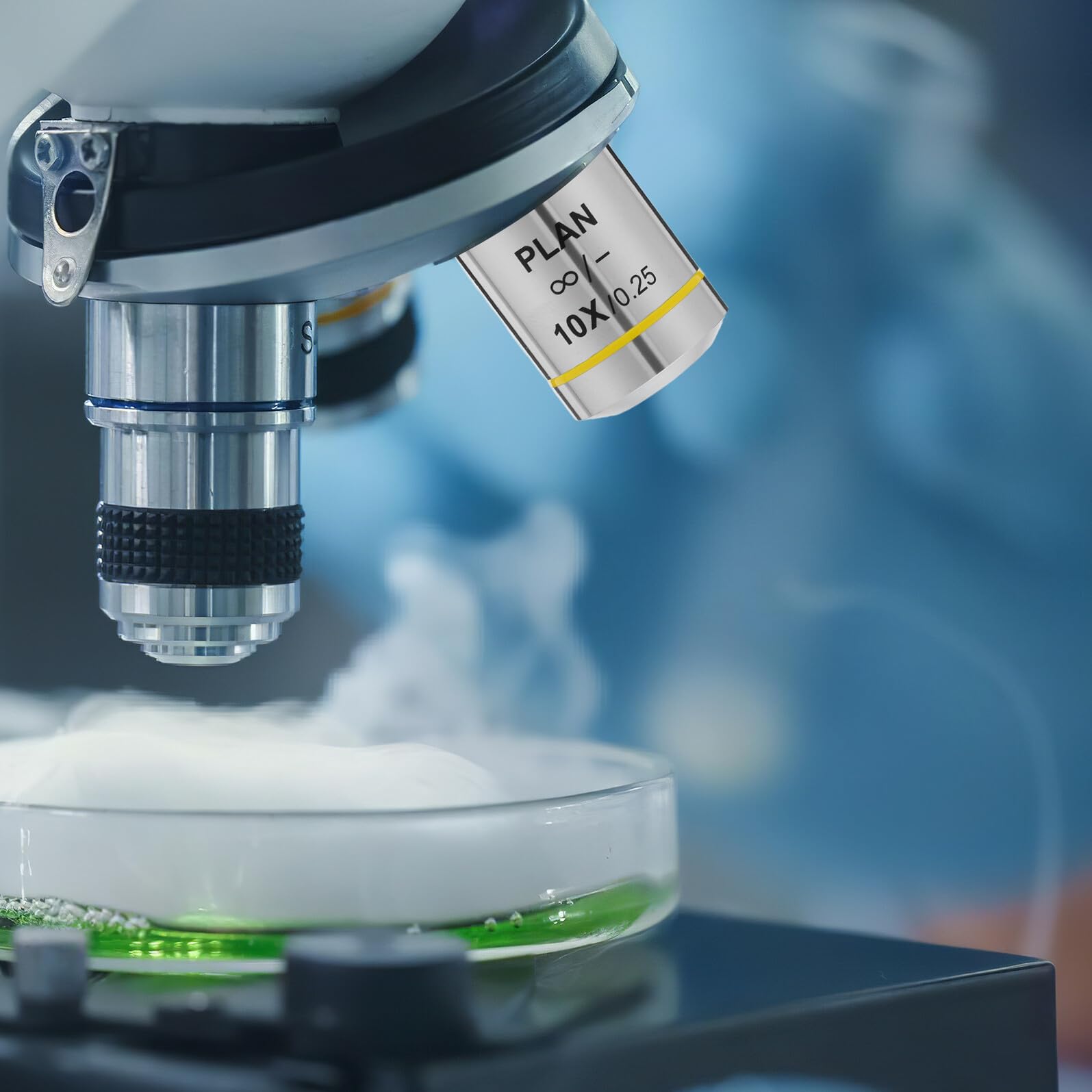 MAGICLULU Biologisches Mikroskopobjektiv 10 Fach Klares Planachromatisches Ersatzobjektiv für Labor Verzerrungsfreie Bildanalyse und Verbesserten Kontrast