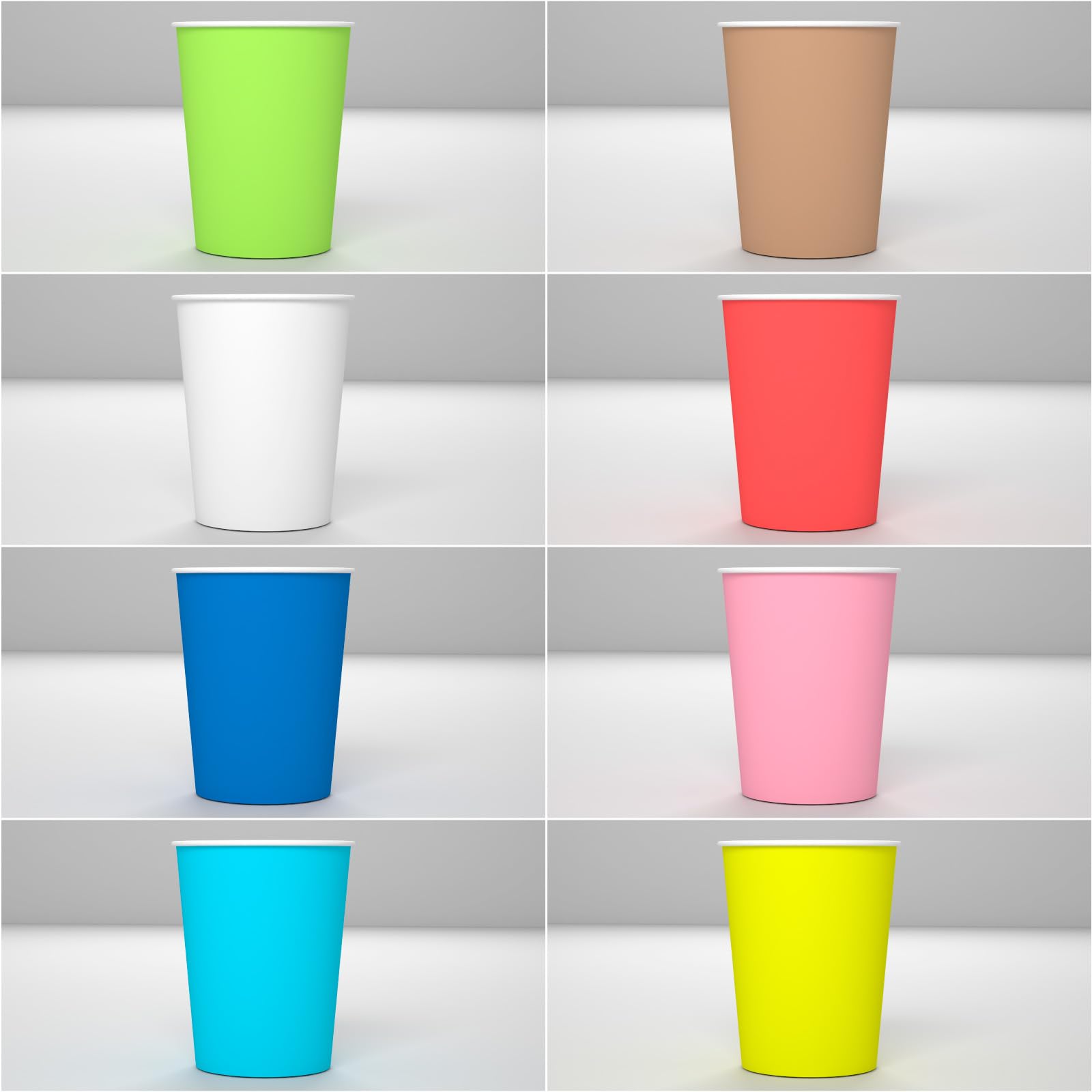 400 Pappbecher, 200 ml, MegaMix, bunt, umweltfreundlich, biologisch abbaubar, Einwegbecher, hergestellt in Italien, für heiße Getränke – Blau, Gelb, Havanna, Grün, Hellblau, Rosa, Weiß, Rot,