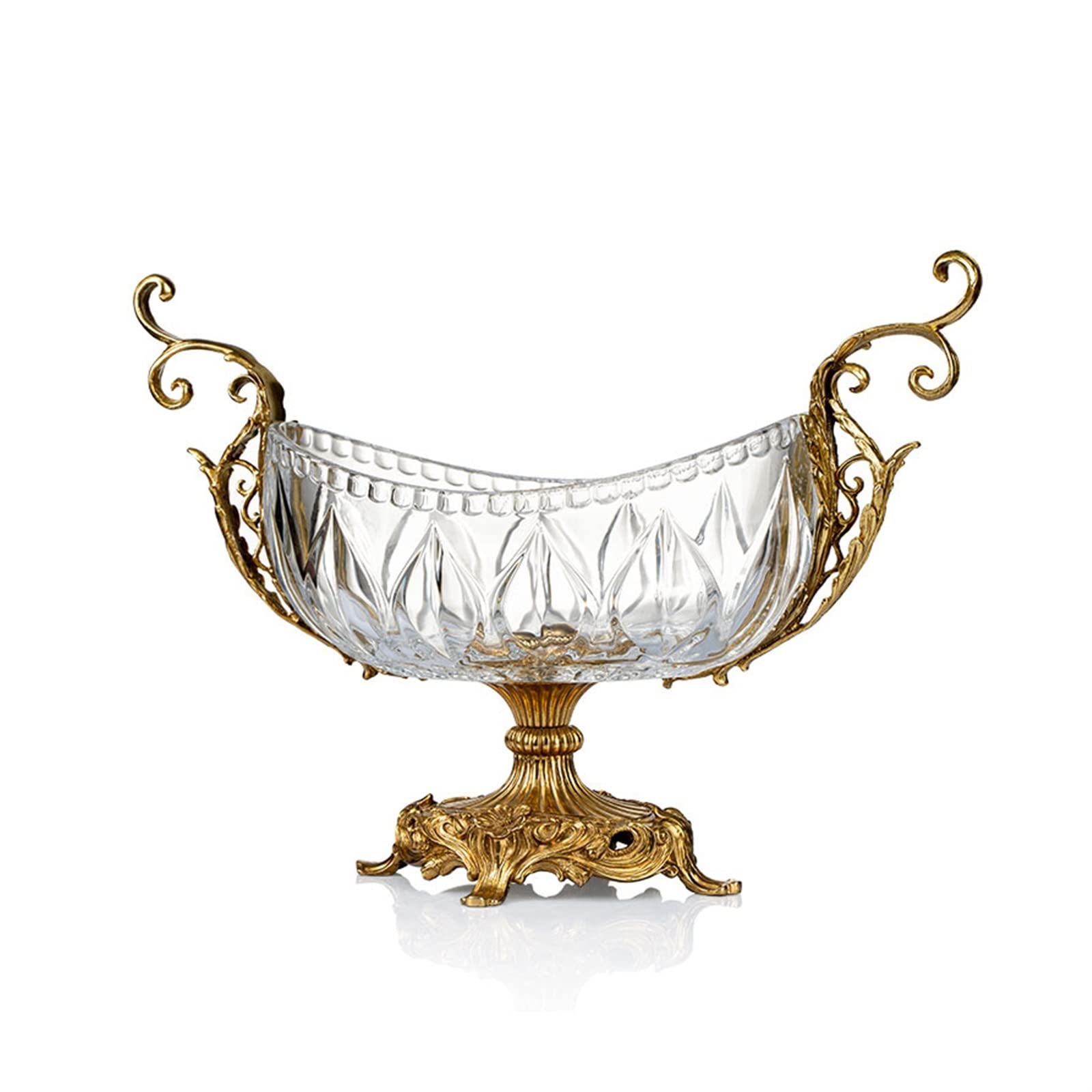 Obst-Servierschalen, Schüssel, chinesischer Retro-Kristall, transparent, dekorativer Teller, großes Glas, Süßigkeitenschale auf Kupferbasis, Tischdekoration