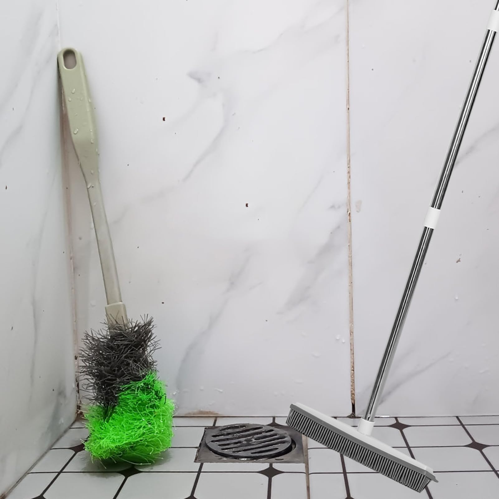 FOMIYES Rubber Pet Hair Removal Broom Brush with Squeegee Dog Hair Broom Portable Detailing Lint Remover Soft Push Broom Floor Brush for Fluff Carpet Hardwood Tile Window