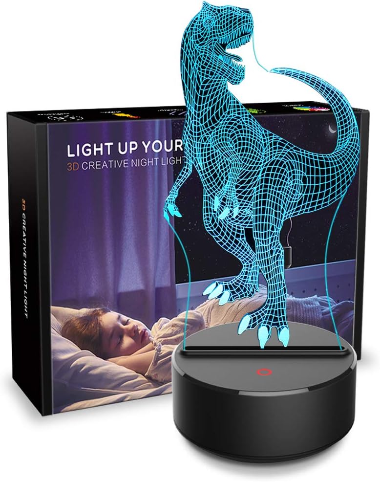 Dinosaur Night Light 3D Kids Bedside Lamp 7 Colors Change Dinosaur Toys Optical Illusion Night Lights Ideas Birthday Gifts for Kids Baby Girls Boys (Tyrannosaurus Rex 01)