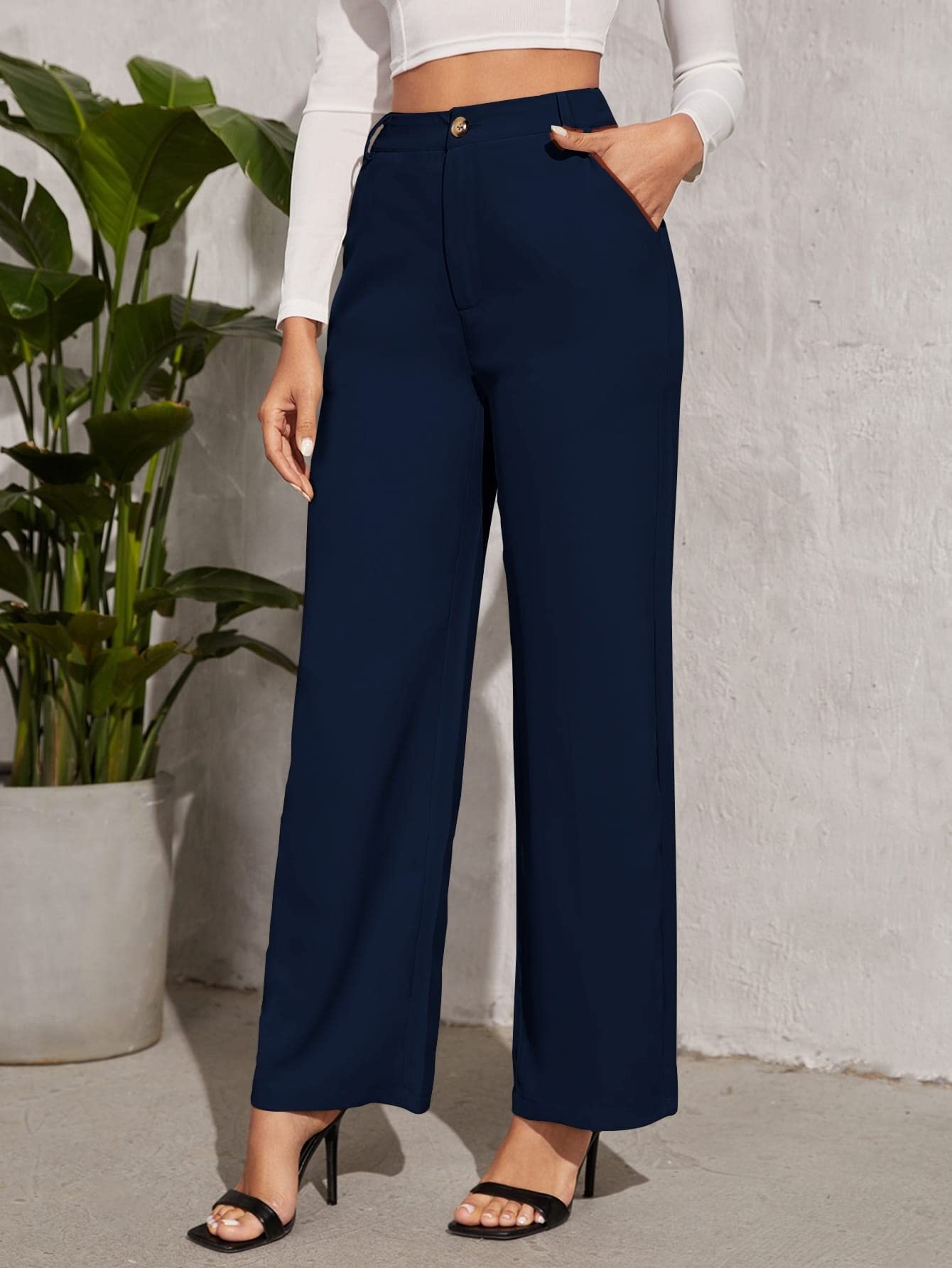 Womens Pants Solid Zipper Straight Leg Pants Work Casual Pants