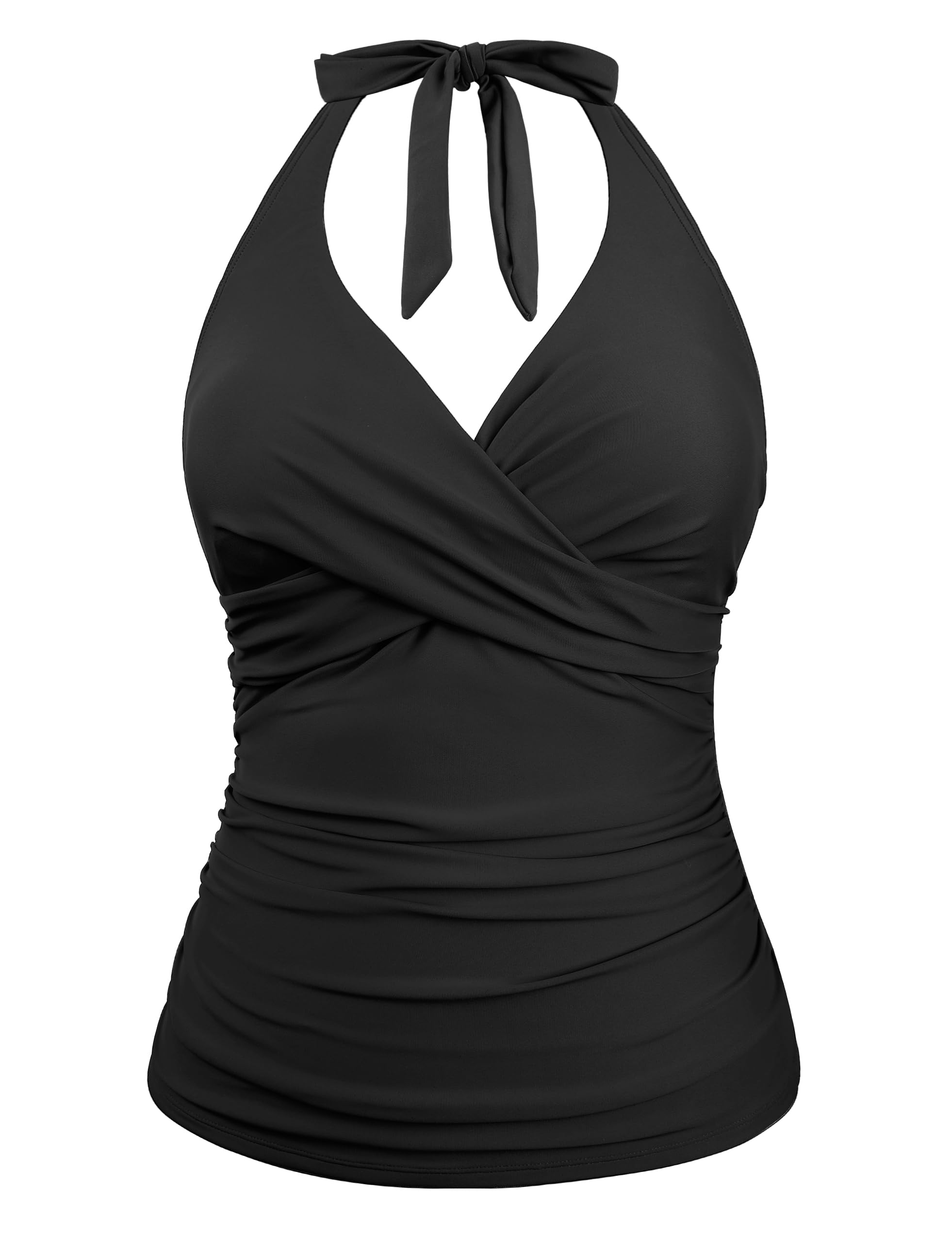 Hilor Women's Underwire Tankini Tops Ruched Plunge Halter V Neck