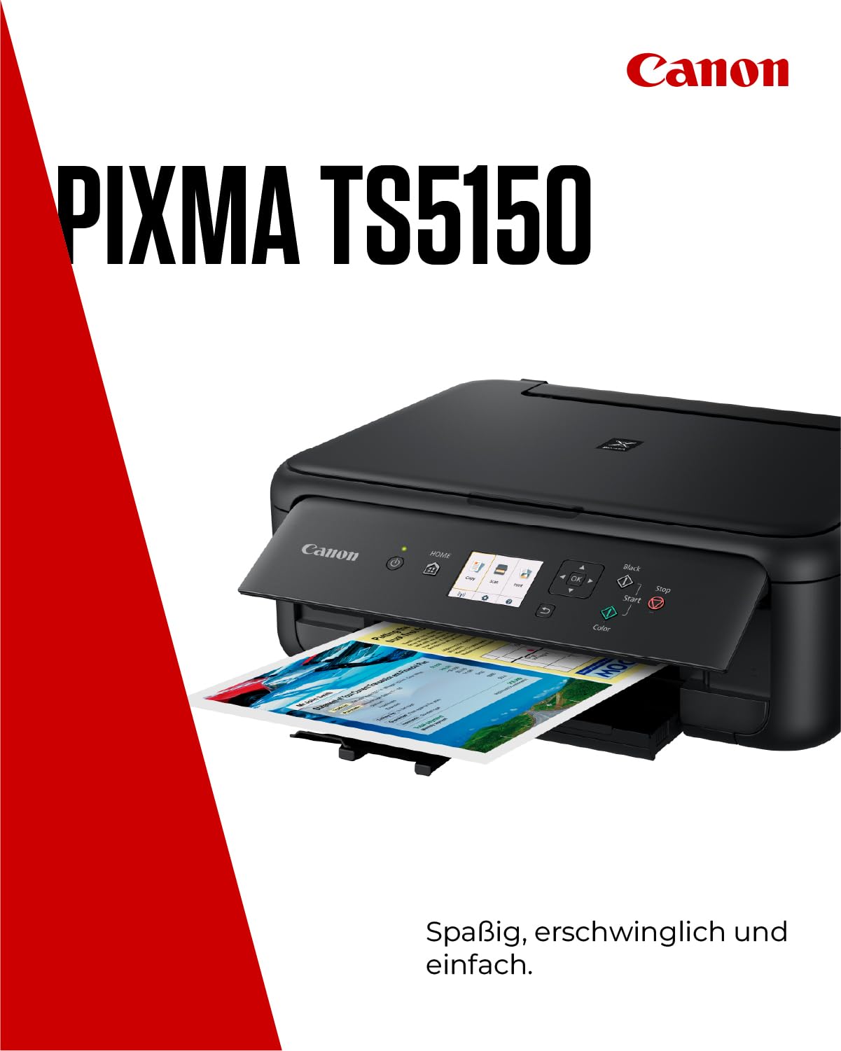 Canon PIXMA TS5150 Drucker Farbtintenstrahl Multifunktionsgerät DIN A4 (Scanner, Kopierer, Farbdisplay, 4.800 x 1.200 dpi, USB, WLAN, Duplexdruck, 2 Papierzuführungen) schwarz