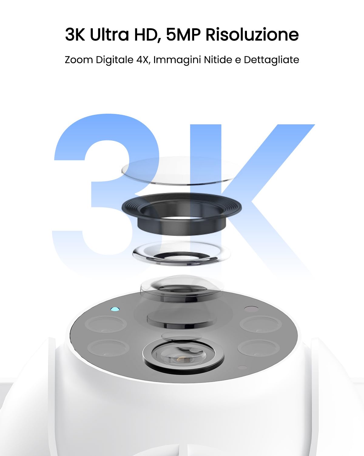 ANRAN 5MP Telecamera Wifi Esterno Senza Fili con Pannello Solare 2Pz | 360° Telecamera,Visione Notturna a Colori, Avvisi Intelligenti, Compatibilità con Alexa, IP66