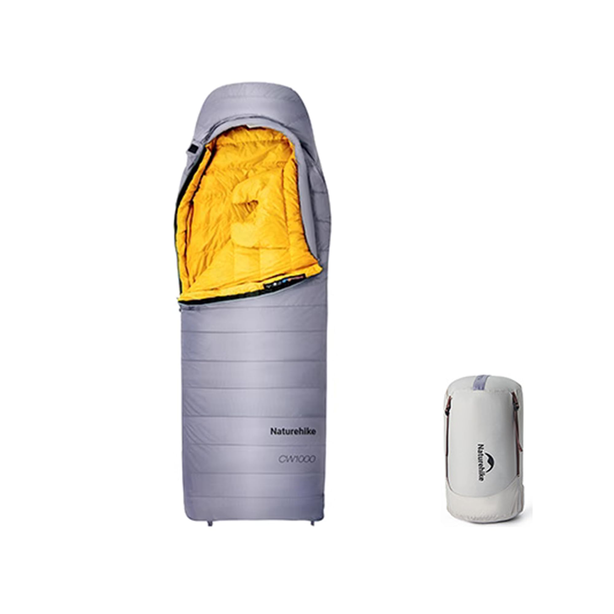 Naturehike Duck Down Sleeping Bag,1 Person,CW1000,650FP,-11.1-1.4℃,1.38kg,Envelope Style,Splashproof,Fully Expandable,Leg Stretchable,210 * 76cm Size Sleeping Bag for Camping,Hiking,Outdoor(Grey-M)