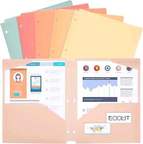 EOOUT 6 carpetas con bolsillos perforados, 3 agujeros perforados, carpetas caben en carpetas de 3 anillas, carpetas de bolsillo de plástico,