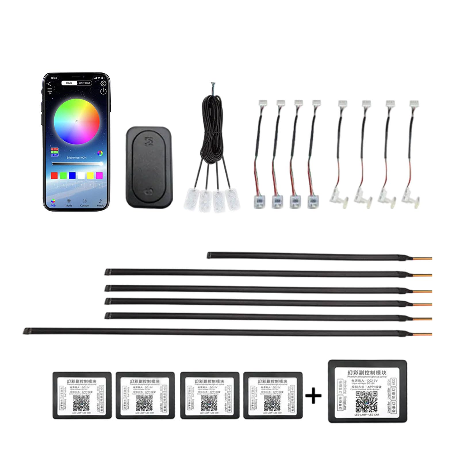 Iluminación interior LED para coche, tira de iluminación ambiental acrílica para coche, con 593 LEDs, kit de iluminación ambiental de fibra óptica, 16 millones de colores, función activa de sonido