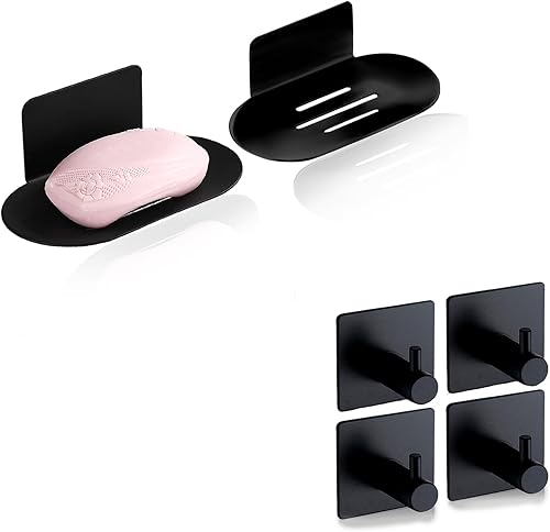 Soportes adhesivos para jabón + ganchos adhesivos para colgar esponjas, lufas, etc