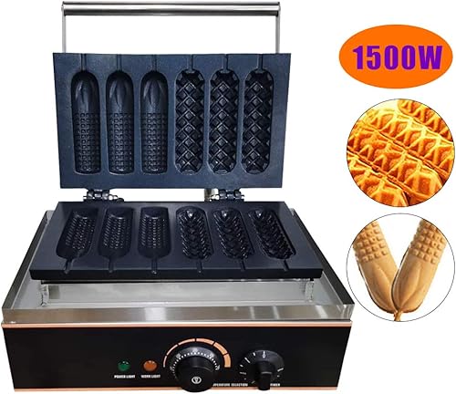 Miniatura 6 de Máquina eléctrica comercial para hacer gofres, 6 unidades, antiadherente, máquina crujiente de acero inoxidable, máquina para hacer salchichas para
